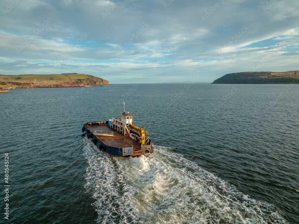Commercial Boat at Sea Aerial View Commercial Boat at Sea Aerial View
