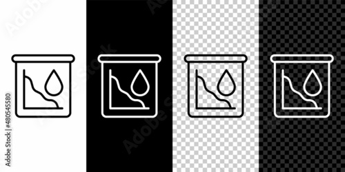 Set line Drop in crude oil price icon isolated on black and white, transparent background. Oil industry crisis concept. Vector