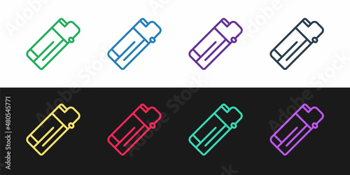 Set line Lighter icon isolated on black and white background. Vector
