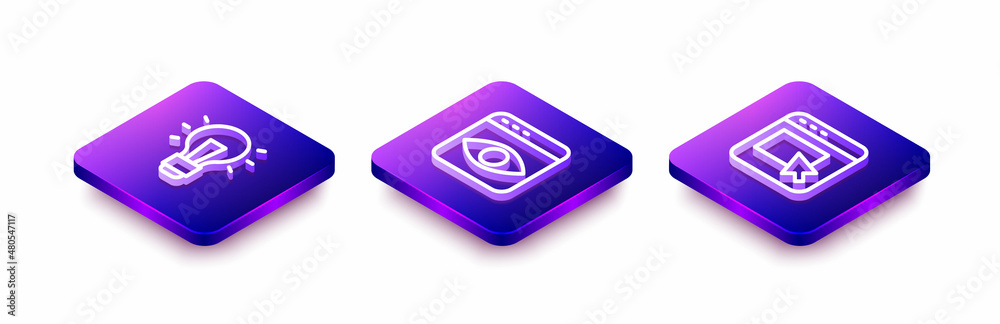 Set Isometric line Light bulb, Personal information collection and Advertising icon. Vector Set Isometric line Light bulb, Personal information collection and Advertising icon. Vector