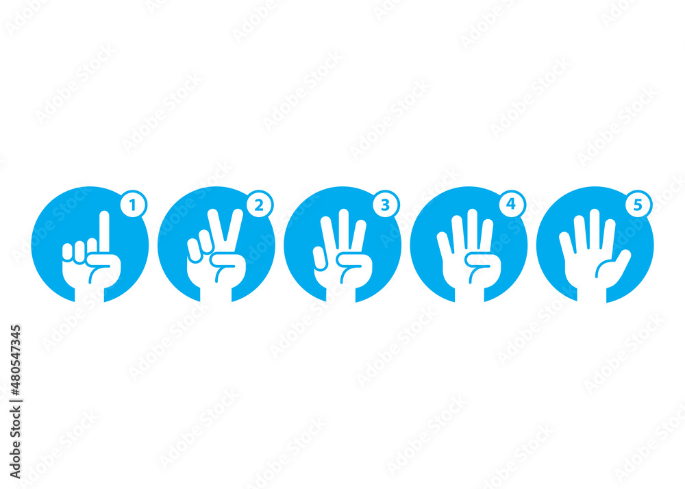 Hand count, gesture hand one, two, three, four, five, count to five. Vector icon template Hand count, gesture hand one, two, three, four, five, count to five. Vector icon template