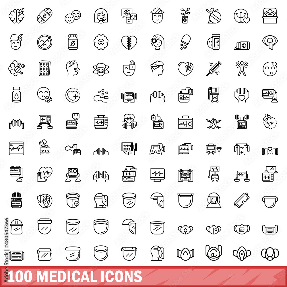 100 medical icons set, outline style 100 medical icons set, outline style