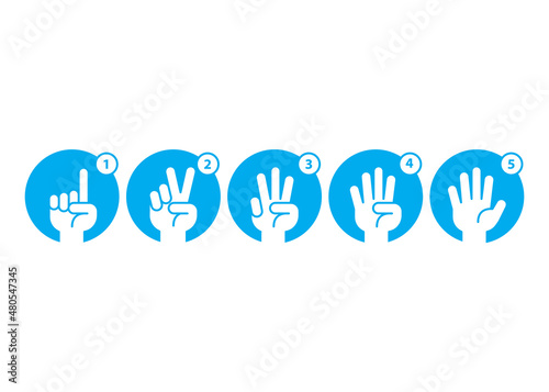 Hand count, gesture hand one, two, three, four, five, count to five. Vector icon template