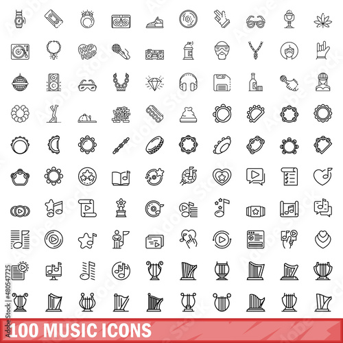 Wallpaper Mural 100 music icons set, outline style Torontodigital.ca