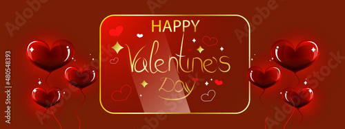 Red hearts on red background.Symbol of love and Valentine's Day. Volumetric heart isolated on a red background. Vector illustration.Valentine`s Day red poster for holiday