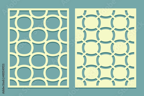 Die and laser cut screen panels with rings pattern. Laser cutting decorative Stencil tile For drawing, plaster and painting wall or floor Set of cliche direct and inverse patterns