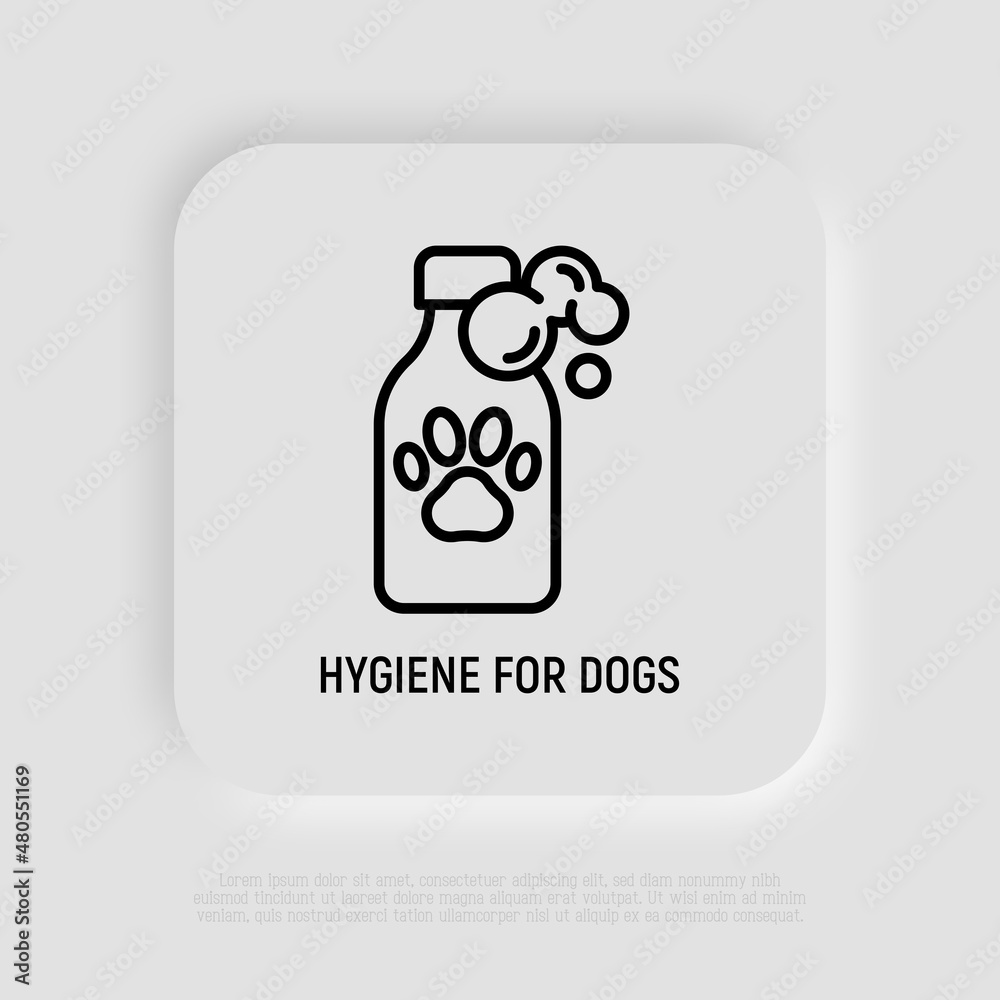 Pet shampoo thin line icon: bottle with paw. Modern vector illustration for pet shop. Pet shampoo thin line icon: bottle with paw. Modern vector illustration for pet shop.