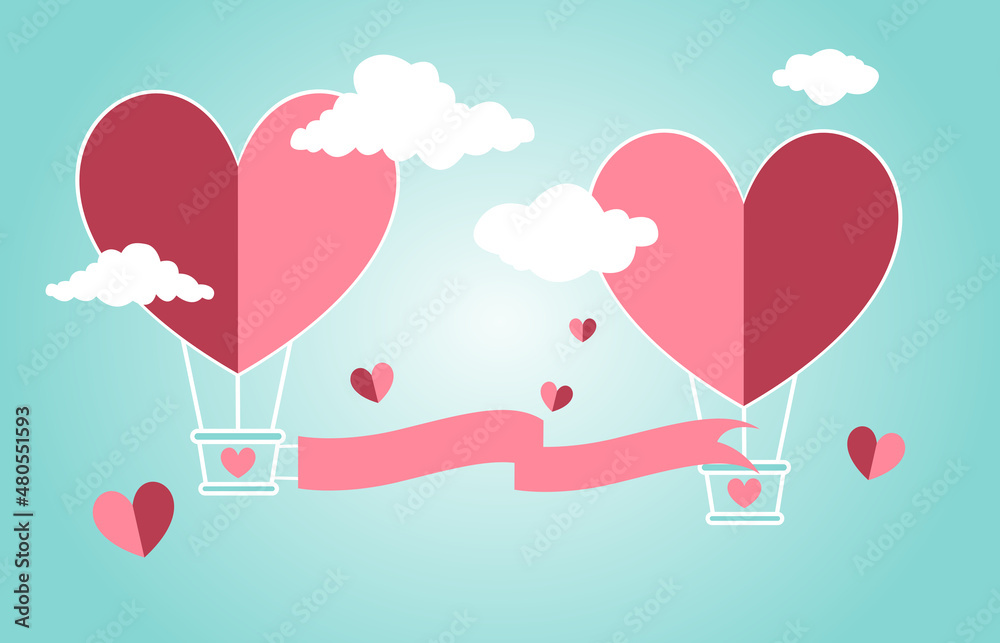 Heart balloon on sweet blue background, Symbols of love for  Valentine's Day. flat design. Vector illustration