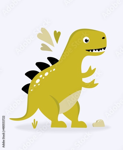 Funny cute dinosaur green on a light background. For textiles  packaging paper  posters  backgrounds  decoration of children s parties. Vector illustration