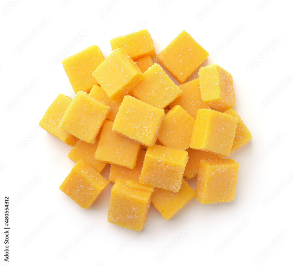 Top view of candied mango dices Top view of candied mango dices