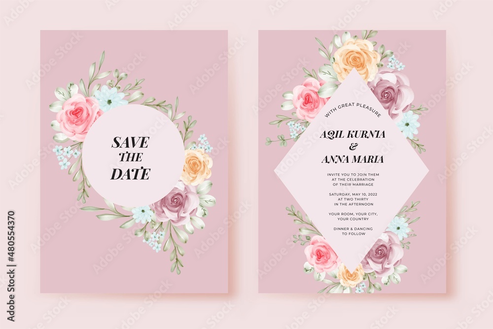 Romantic Wedding Invitation Rose Purple Flower Template