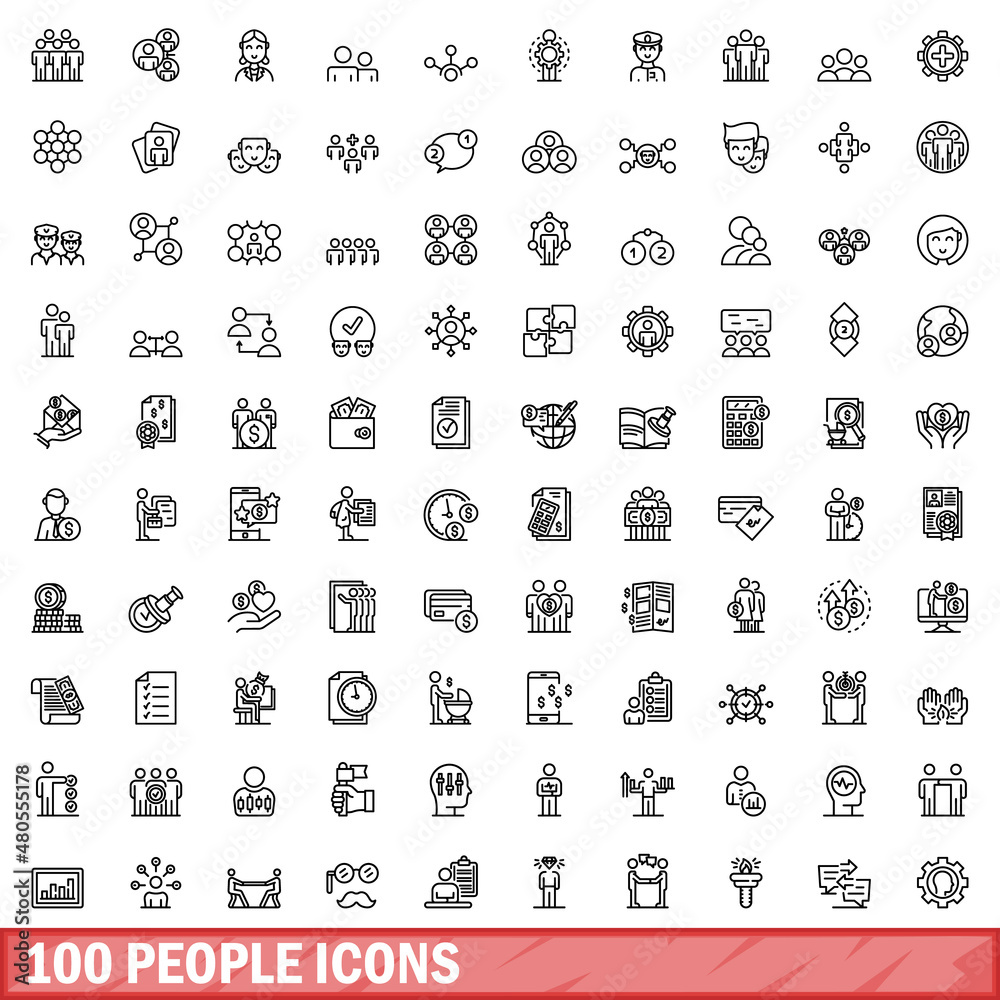 100 people icons set, outline style 100 people icons set, outline style