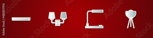 Set Fluorescent lamp, Wall sconce, Table and Floor icon. Vector © vector_v