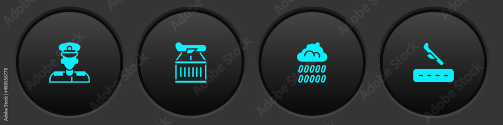 Set Pilot, Plane, Cloud with rain and landing icon. Vector Set Pilot, Plane, Cloud with rain and landing icon. Vector