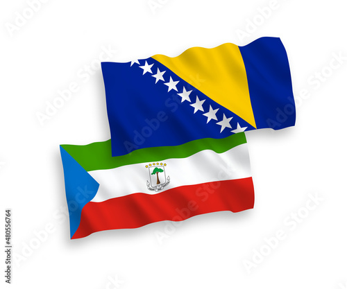 Flags of Republic of Equatorial Guinea and Bosnia and Herzegovina on a white background