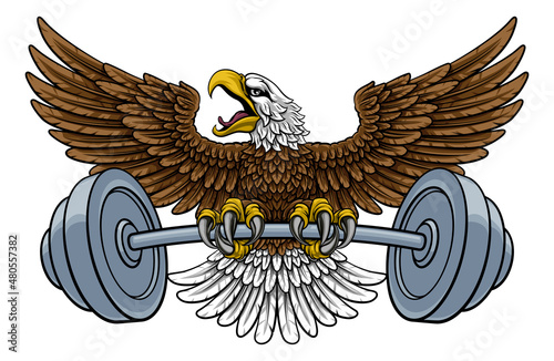 Bald Eagle Hawk Weight Lifting Mascot And Barbell