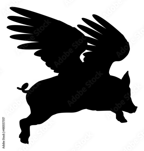Flying Pig Wings Silhouette Saying Pigs Might Fly