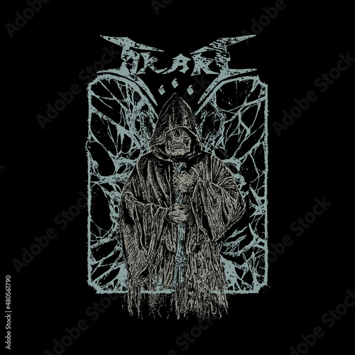 death metal ghost horror artwork. t shirt design and tattoo design