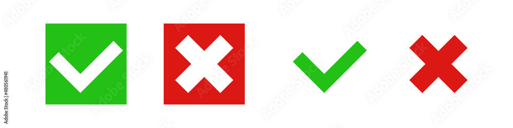 Obraz premium Check mark and cross mark icon set. Right and wrong. Vector.