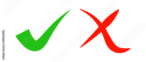 A set of check mark and cross mark icons. Affirmative and negative. Vector.