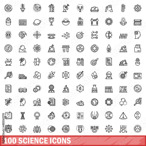 Canvas-taulu 100 science icons set, outline style