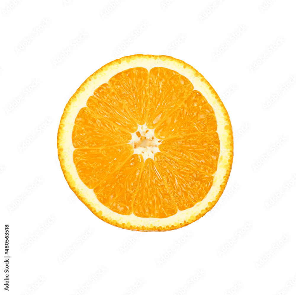 Round slice of fresh orange isolated on a white background Round slice of fresh orange isolated on a white background