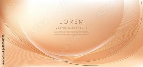Abstract 3d gold and soft brown curved layers background with lighting effect and sparkle with copy space for text. Luxury design style.