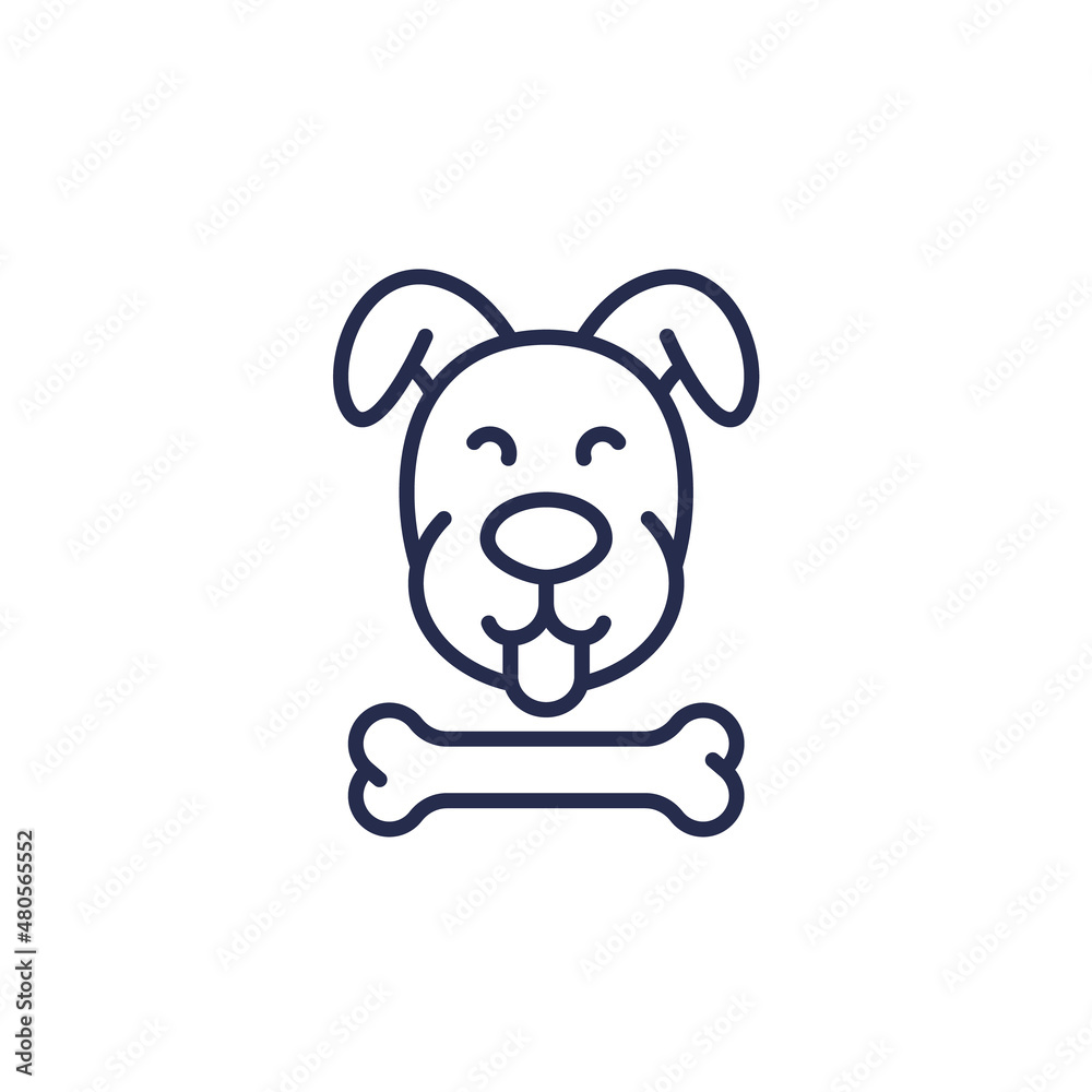 happy dog and bone line icon happy dog and bone line icon