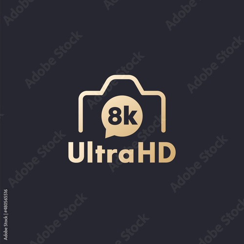 8k video camera icon, gold on dark