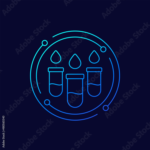 blood test line icon, test-tubes and blood drops