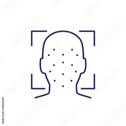 facial recognition line icon, biometric face scan
