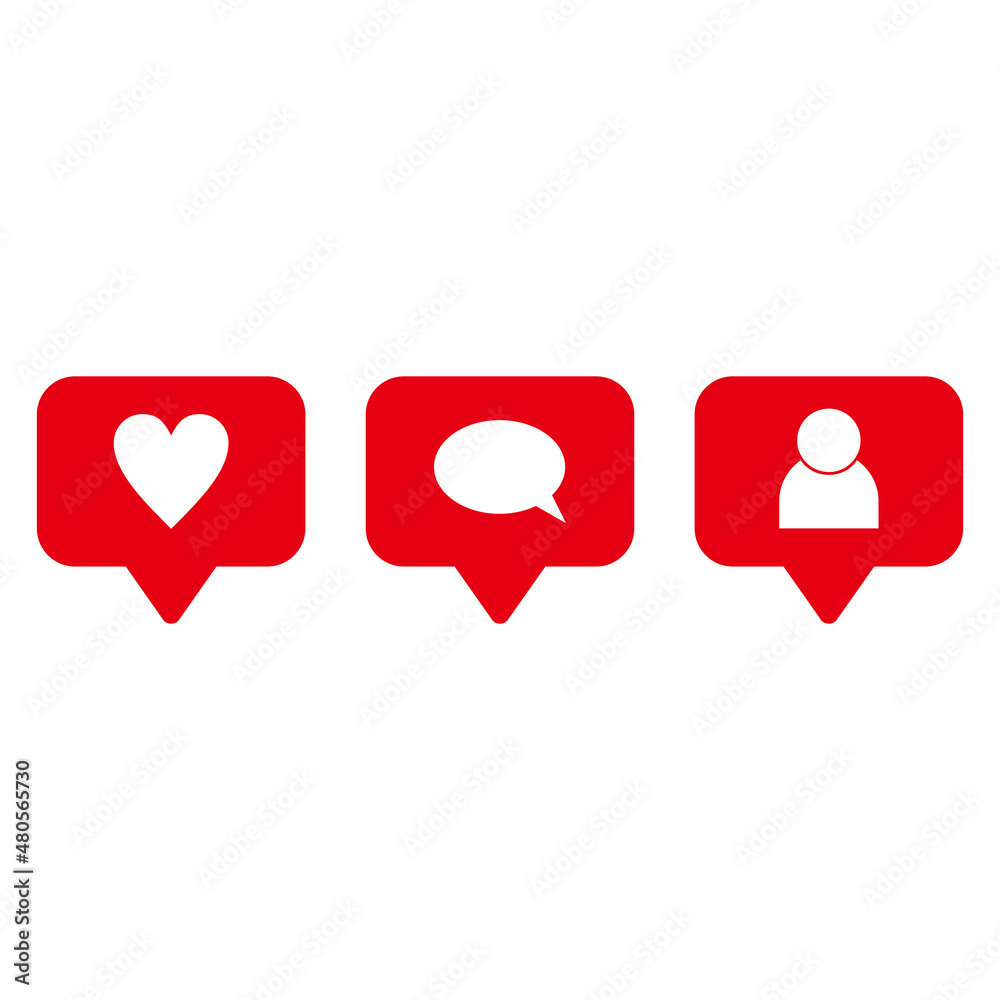 Fototapeta premium Social media notifications icons. Like, comment, follow icon. Vector illustration symbol