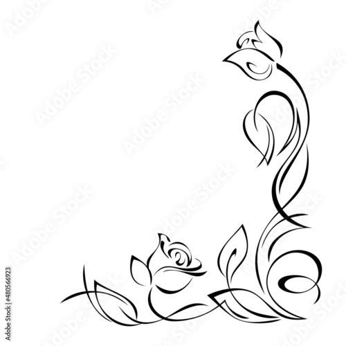 decorative corner design with stylized flowers, leaves and curls. graphic decor