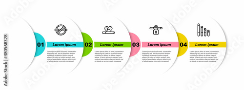 Set line No smoking, Heart disease with, and Smoking cigarette. Business infographic template. Vector