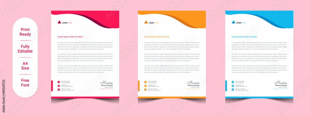 Unique Corporate Letterhead design template colors in flat style, letterhead set or bundle vector design