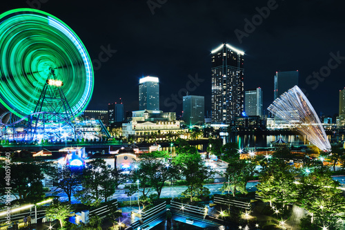 Night view of a theme park in Yokohama