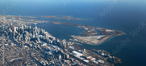 Panoramic view of downtown Toronto and the Islands.