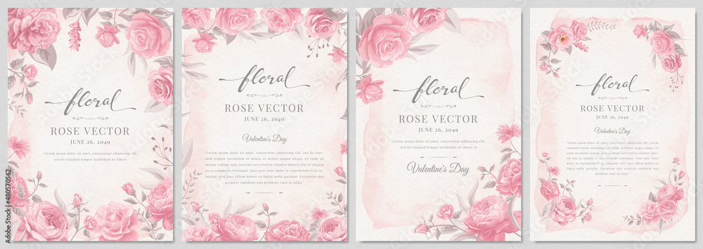 Collection set Beautiful Rose Flower and botanical leaf digital painted illustration for love wedding valentines day or arrangement invitation design greeting card Collection set Beautiful Rose Flower and botanical leaf digital painted illustration for love wedding valentines day or arrangement invitation design greeting card
