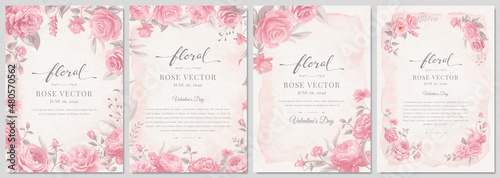 Collection set Beautiful Rose Flower and botanical leaf digital painted illustration for love wedding valentines day or arrangement invitation design greeting card