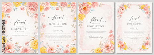 Fotografie Collection set Beautiful Rose Flower and botanical leaf digital painted illustra