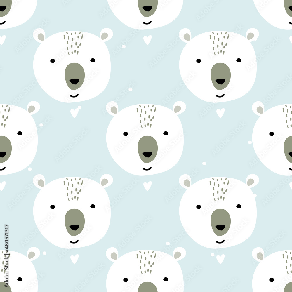 Sweet Teddy bear seamless pattern. Kids vector background.