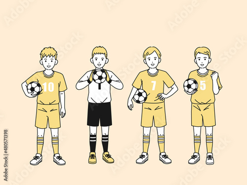 サッカー　部活　スポーツ　男子　中高生　全身　イラスト