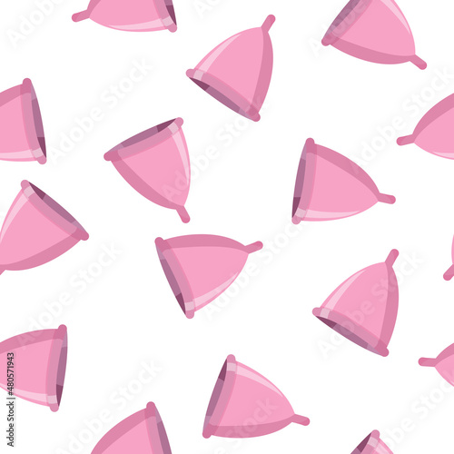 Menstrual cup vector background. Women health theme seamless pattern.