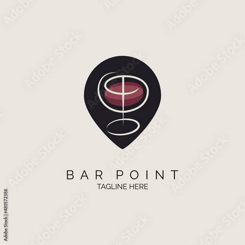 wine glass bar pin point logo design template for brand or company and other