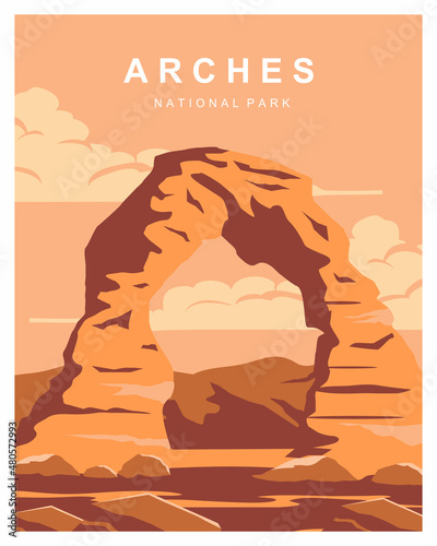 Arches national park outdoor adventure background illustration Fototapet
