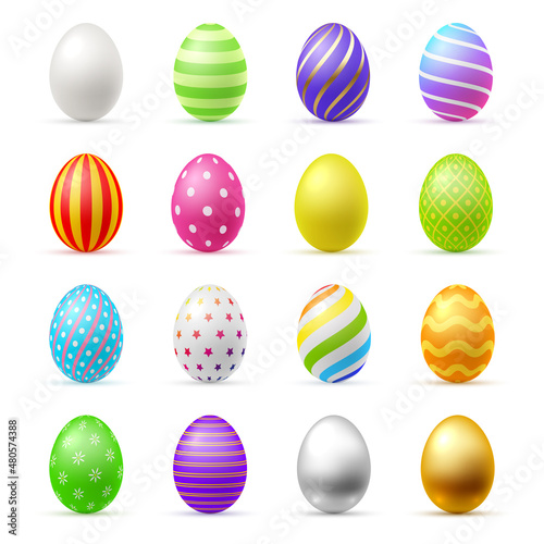 Realistic colorful easter eggs decorated by design elements set vector illustration