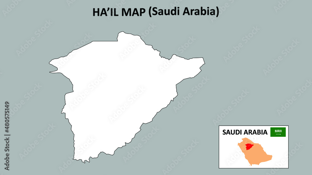 Ha'il Map.Ha'il Map Saudi Arabia with white background and line map.
