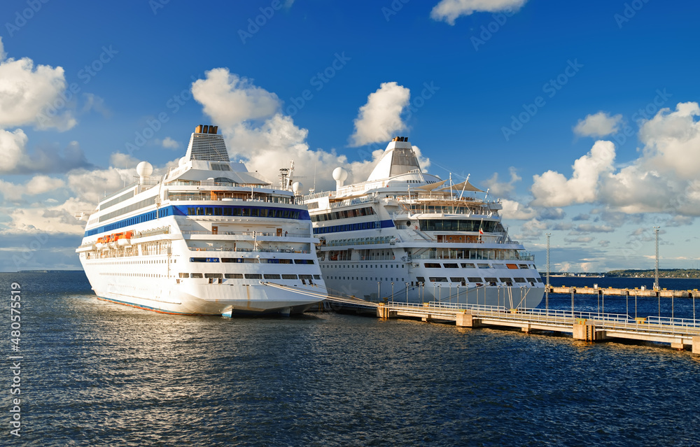 Two cruise ships in the port of Tallinn, Estonia.