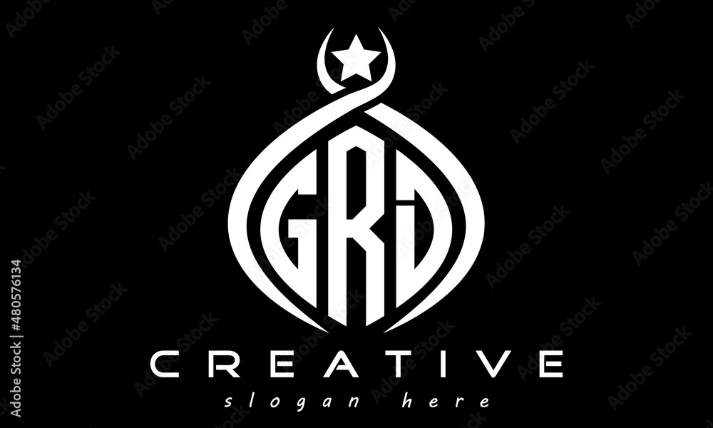 GRD three letters monogram curved oval initial logo design, geometric minimalist modern business shape creative logo, vector template