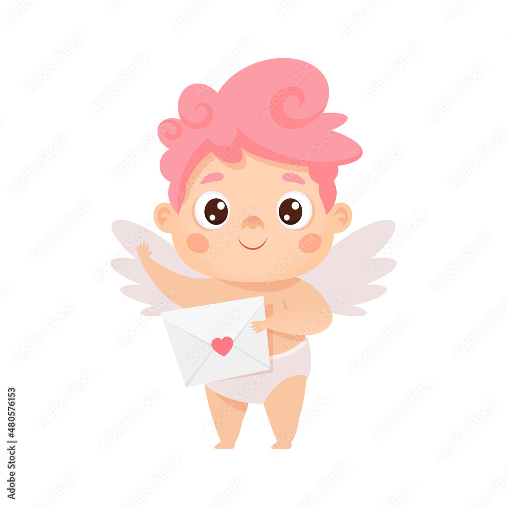 Cute cupid with love letter. Vector cartoon character for Valentine's day Cute cupid with love letter. Vector cartoon character for Valentine's day